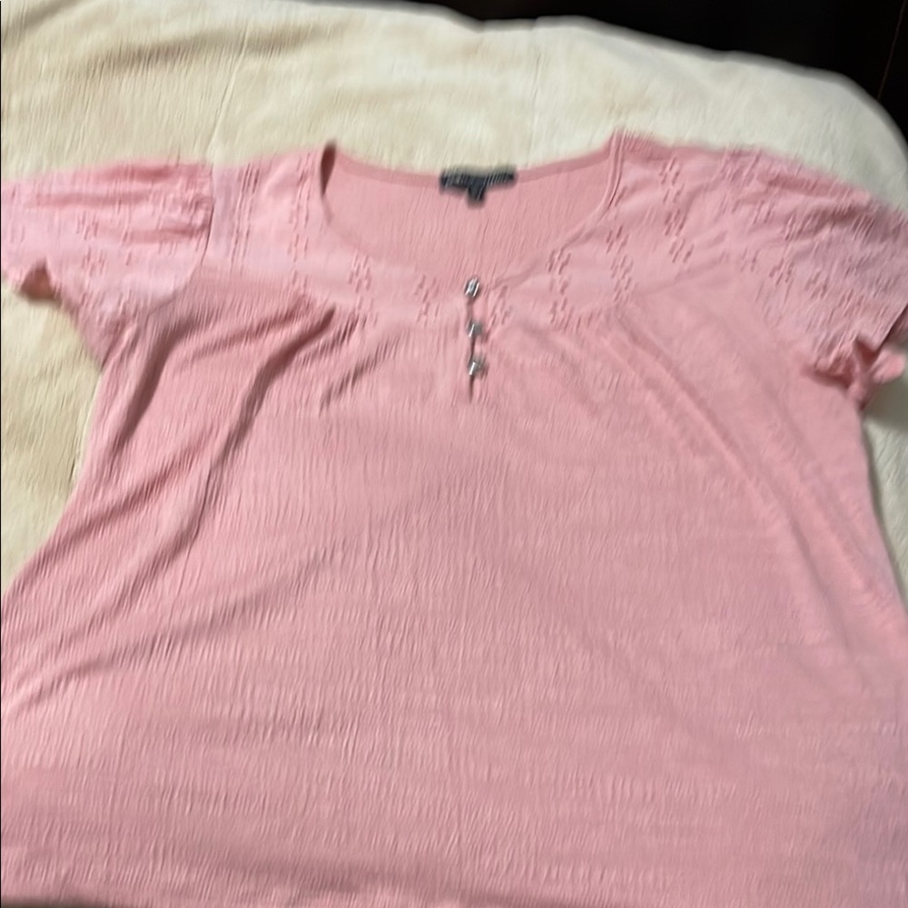Pink Smocked Short Sleeve Blouse